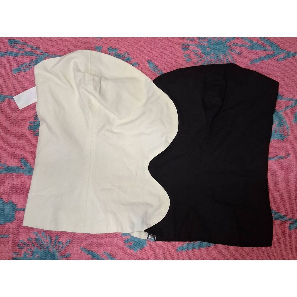 Find me now womens large strapless boxy top cream black cropped color block